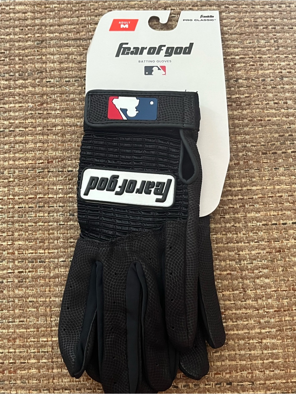 Fear of God Men’s Black Batting Gloves with White Logo